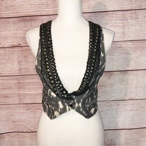 Diabless Black and Grey Vintage Look Embroidered Vest Size 2